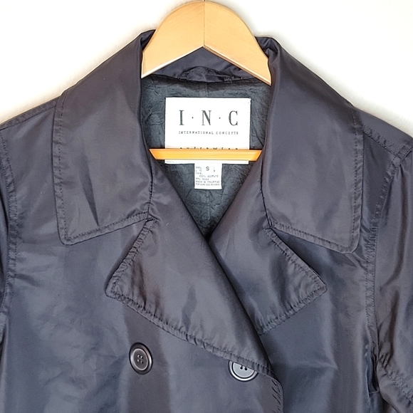 INC International Concepts Black Rain Jacket Long Sleeve Buttons size S - Picture 4 of 16